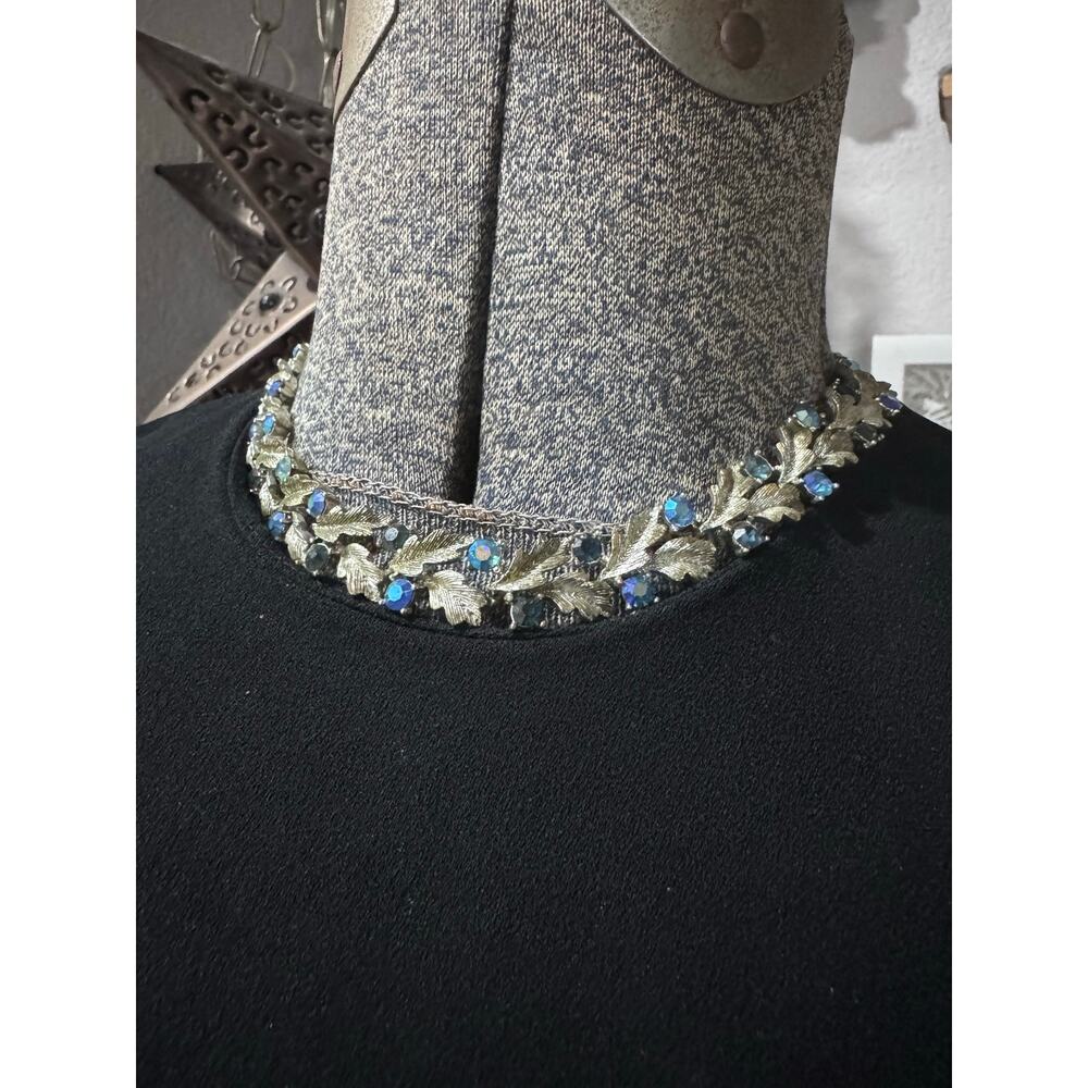 Vintage Blue Aurora Borealis Leaf Necklace